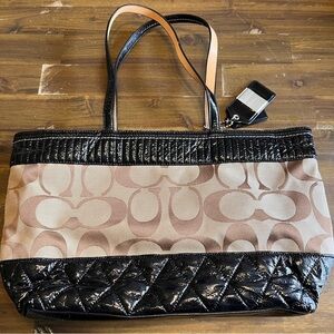 Vintage Coach Poppy Quilted Tote Shoulder Bag Signature CC Black Tan G1176